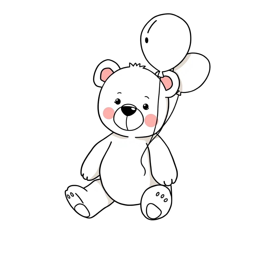 simple minimal teddy bear with ballons Continuous drawing in white background