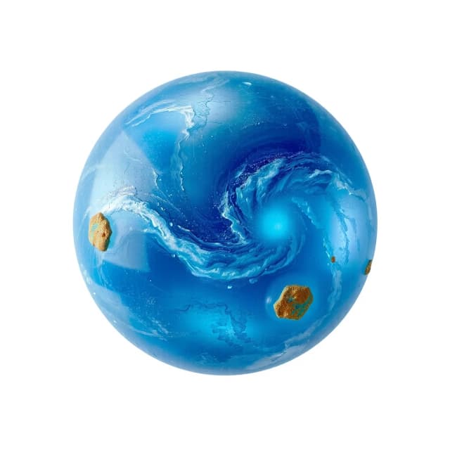Award-winning professional photo on a perfect white background. A masterpiece, stunningly beautiful. A planet made of bright blue gas. Winds, hurricanes, and rain of molten glass on the surface.