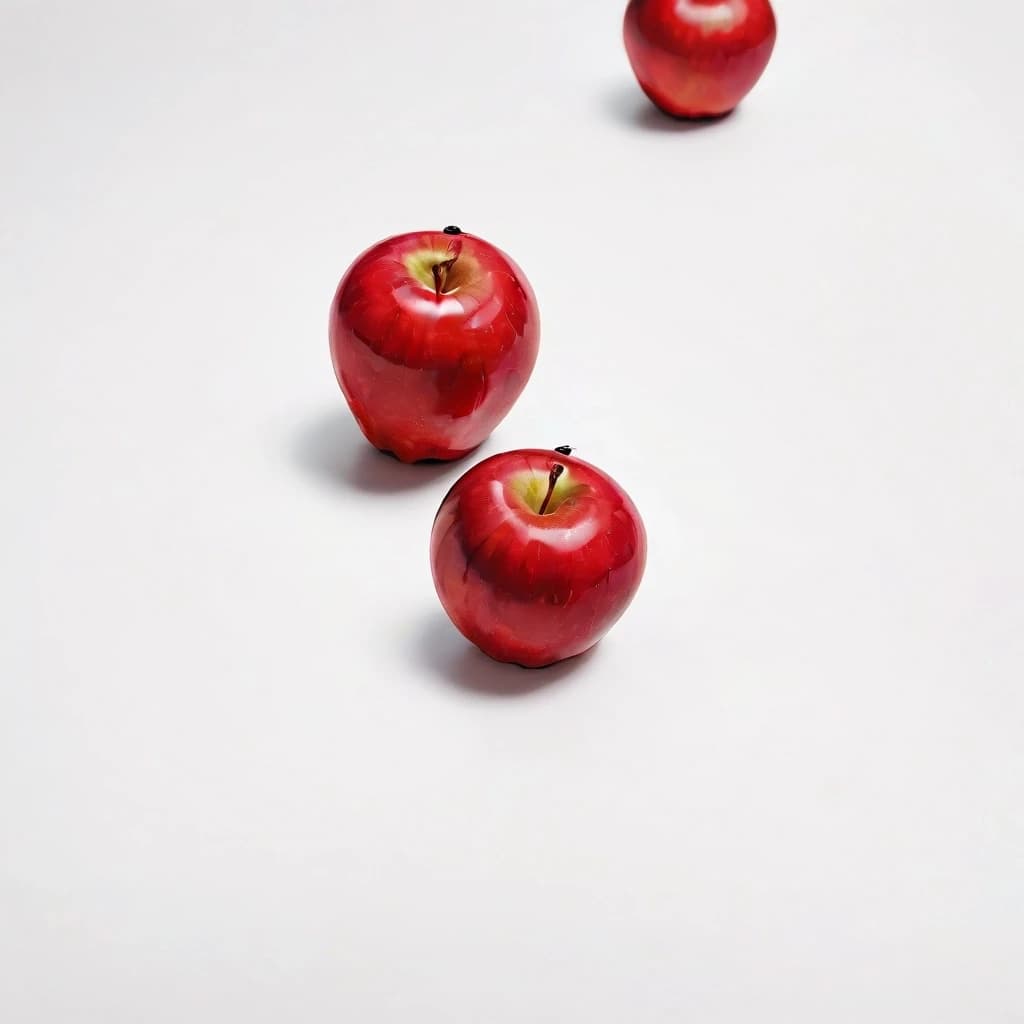 a red apple on a white table