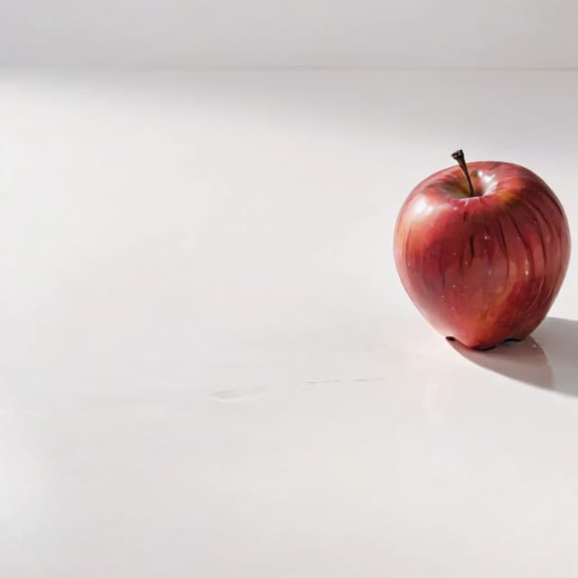 a red apple on a white table