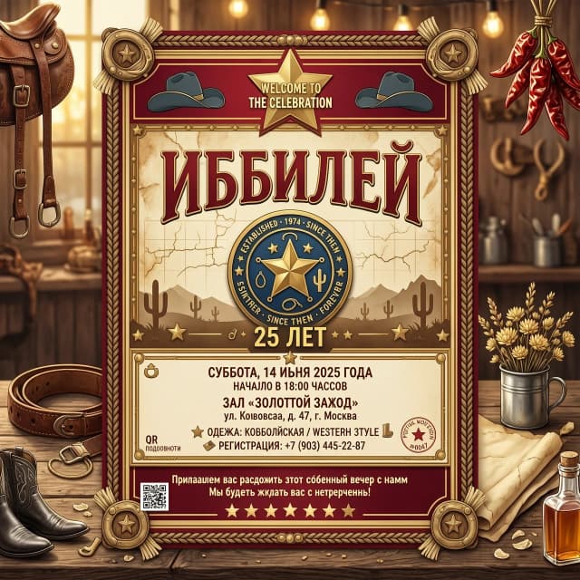 Приглашение на юбилей в ковбойском стиле