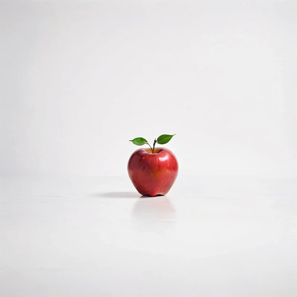a red apple on a white table