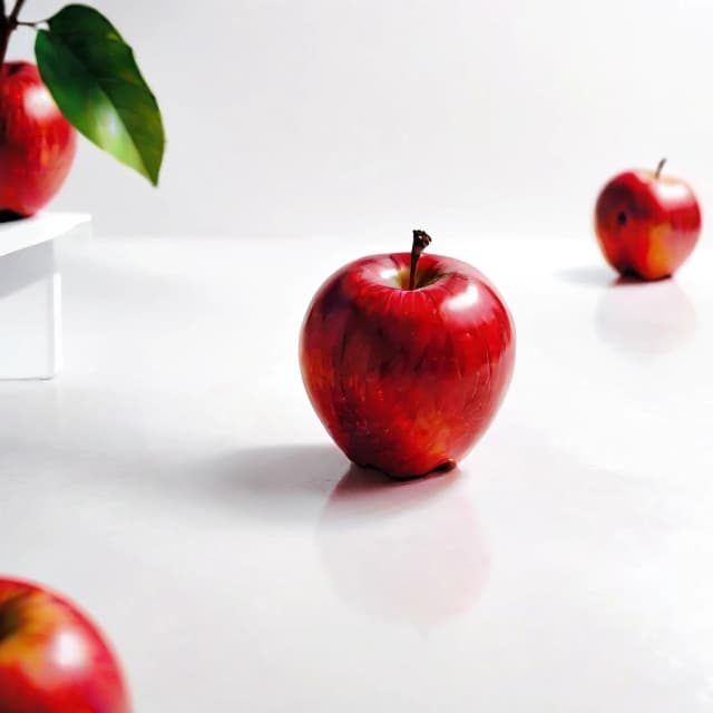 a red apple on a white table