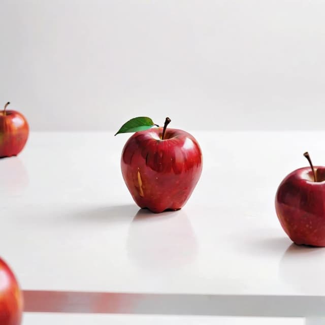 a red apple on a white table
