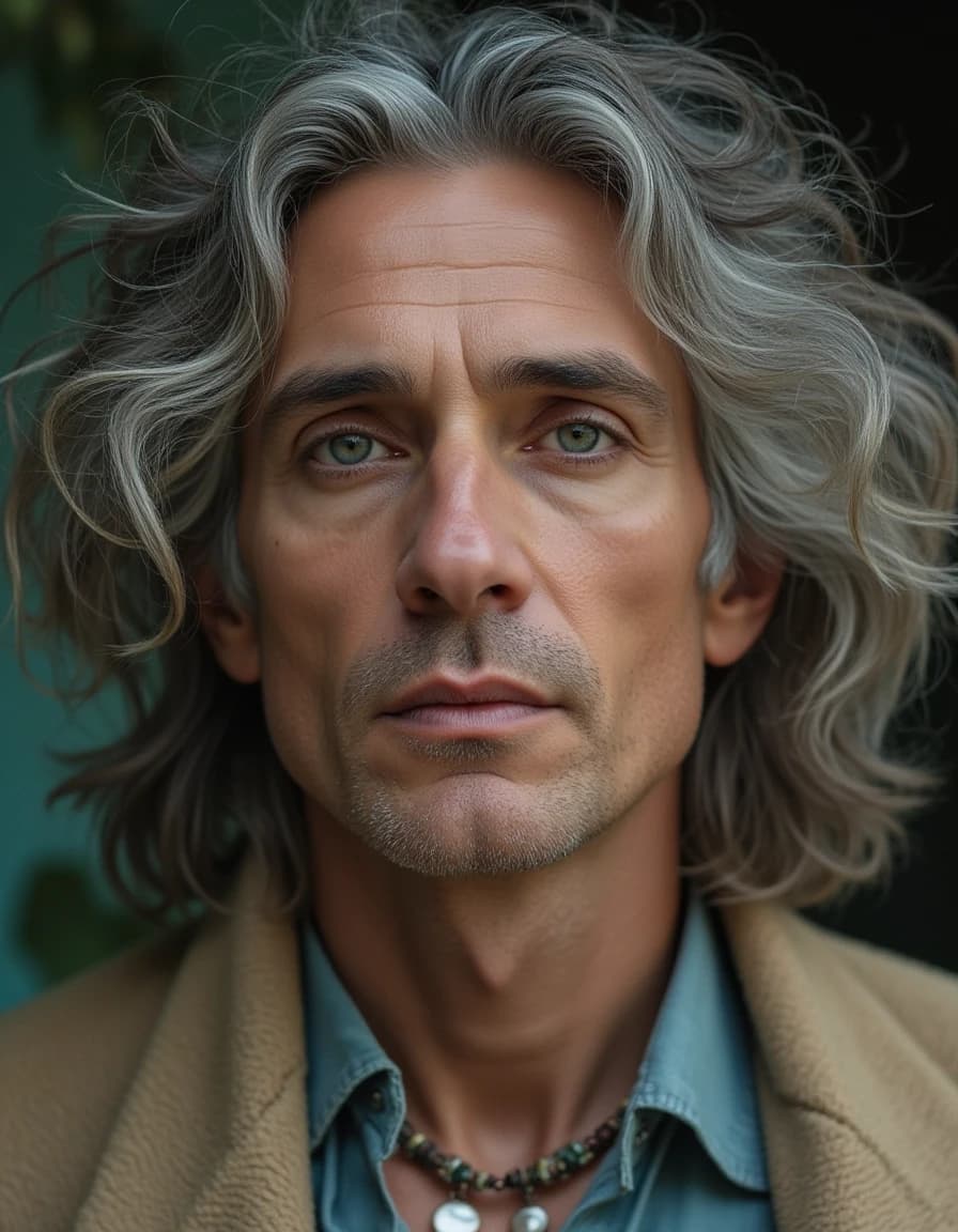 Emmanuel Kant, philosopher, large expressive eyes, lots of mother-of-pearl jewelry, gray hair, tousled in the wind, aesthetics of the male body, close-up, portrait, professional photography, photorealism, surrealism, high quality, high detail, the smallest details, bohemian, elegant, grunge, dark botanical, digital art, hyperrealism, linear design, crystals, 32k, mystical lighting, aesthetics, pixel art —v 6.1