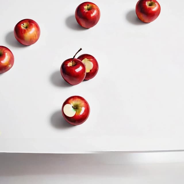 a red apple on a white table