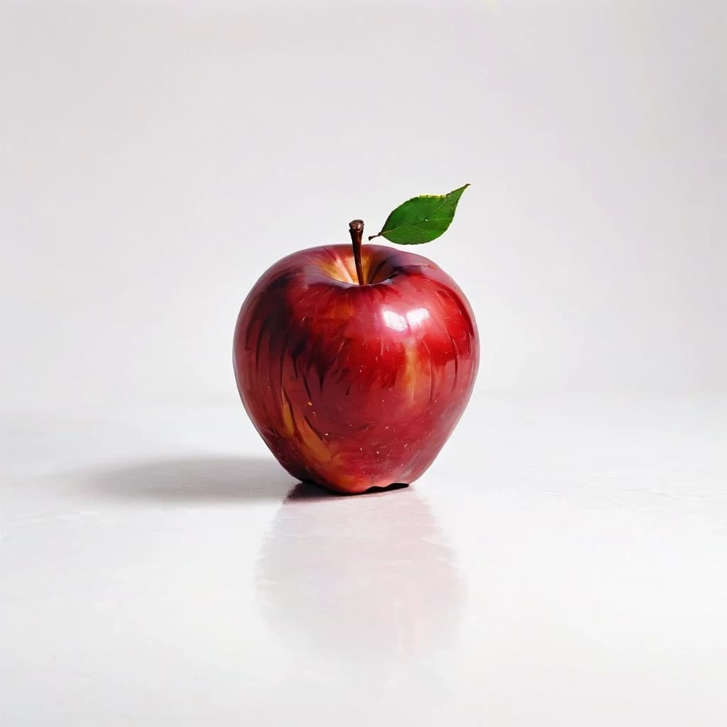 a red apple on a white table