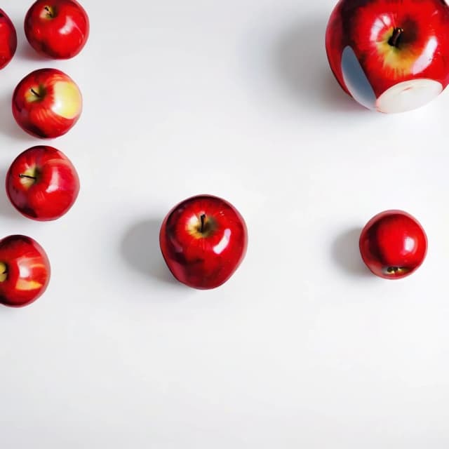 a red apple on a white table