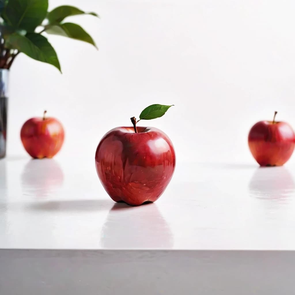 a red apple on a white table
