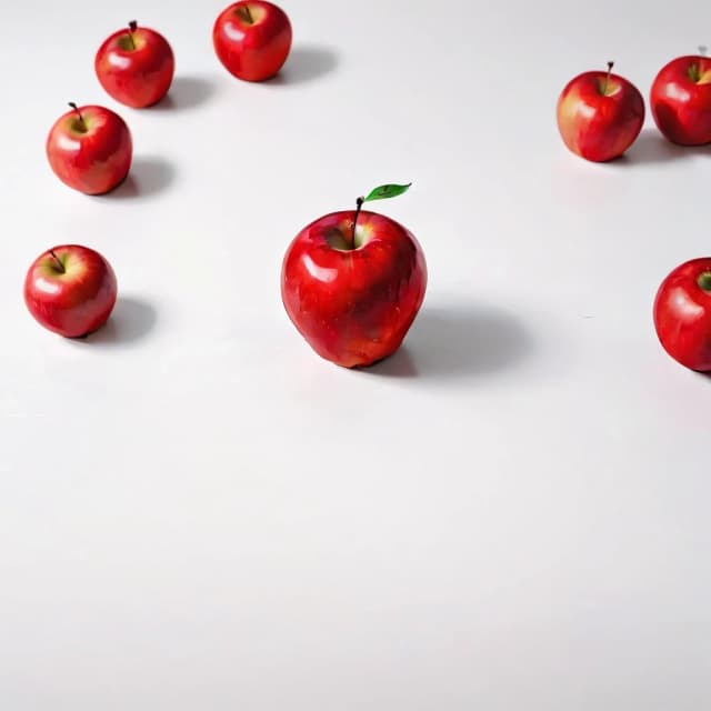 a red apple on a white table