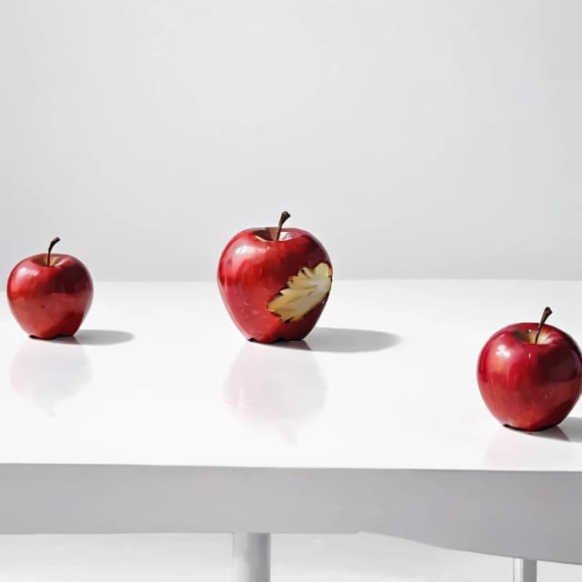 a red apple on a white table