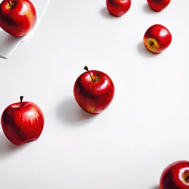 a red apple on a white table