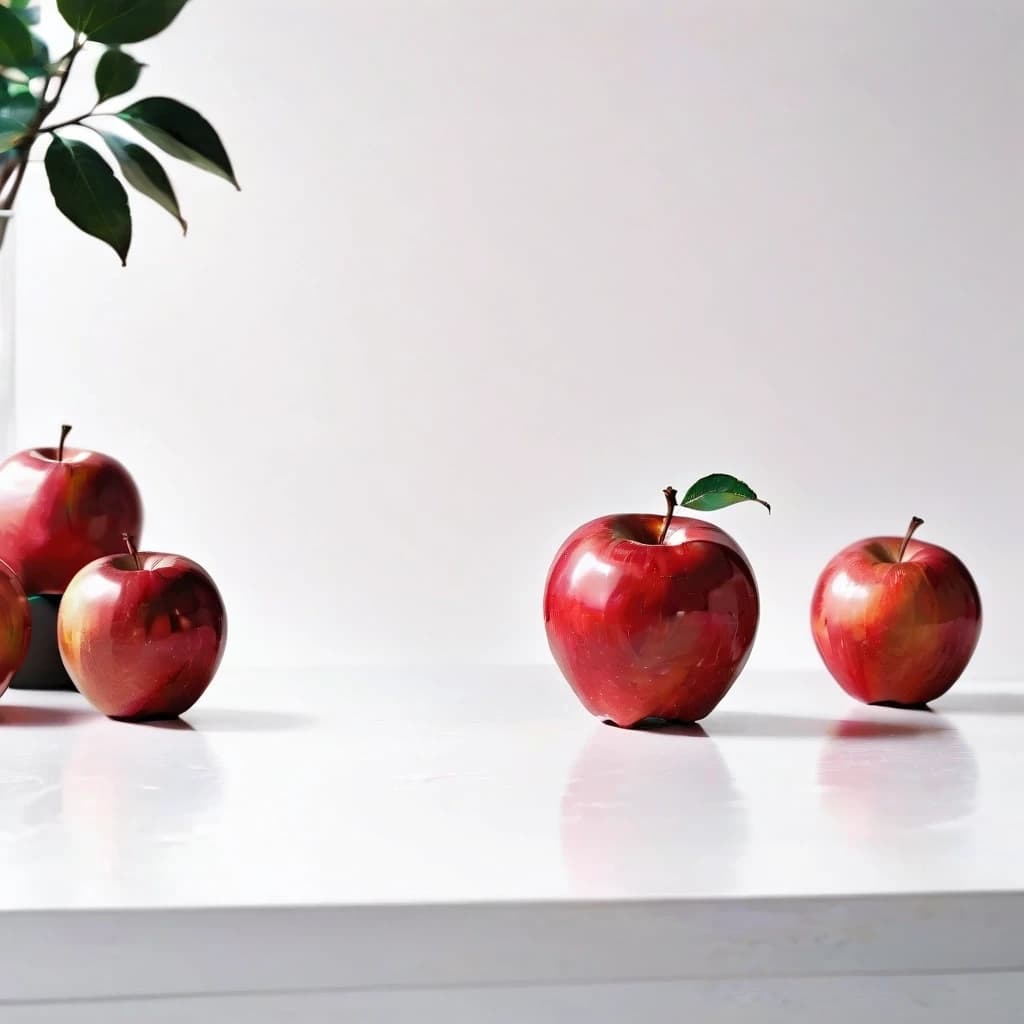 a red apple on a white table