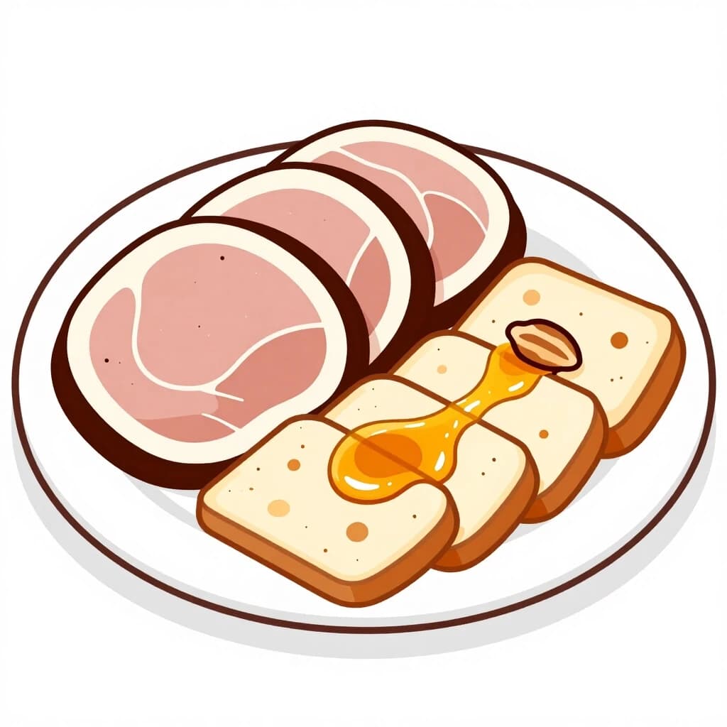 scetch of sliced meat and sliced cheese with honey and nuts on a plate