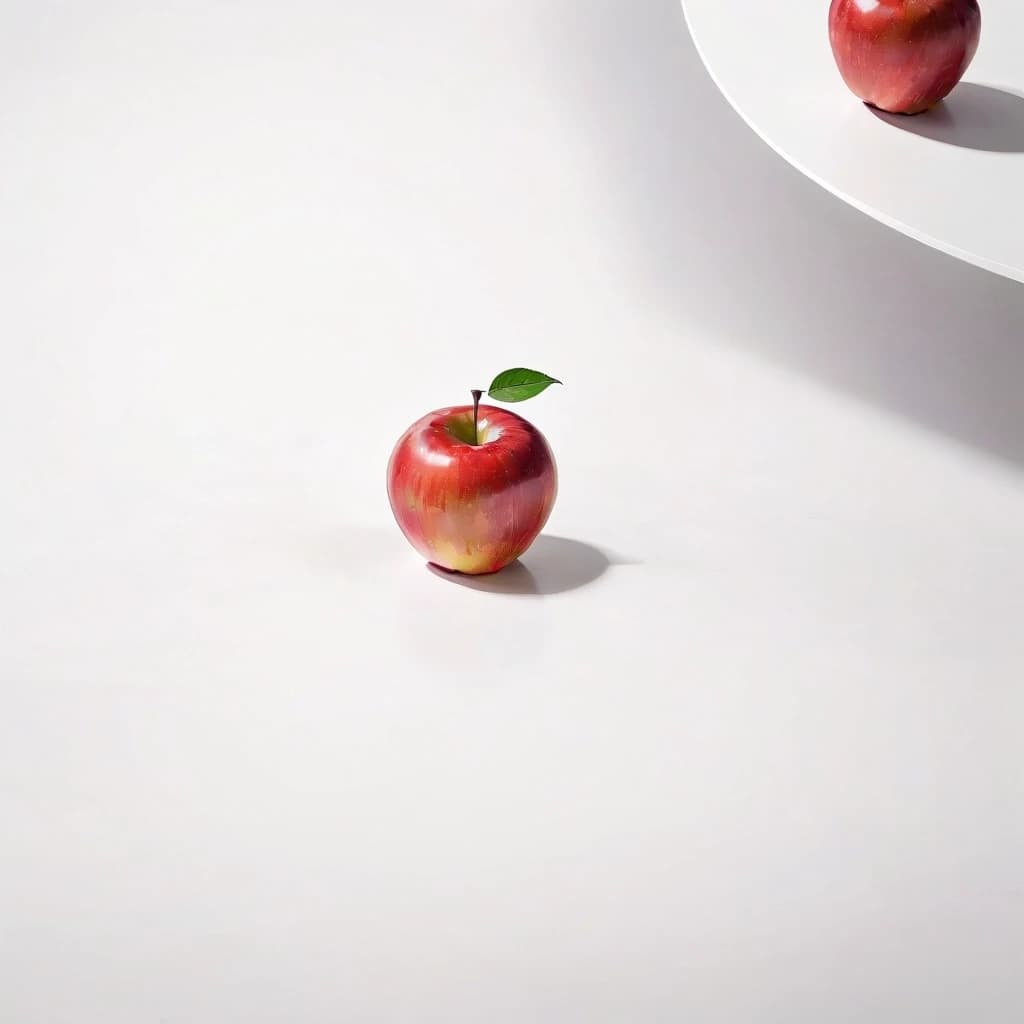 a red apple on a white table