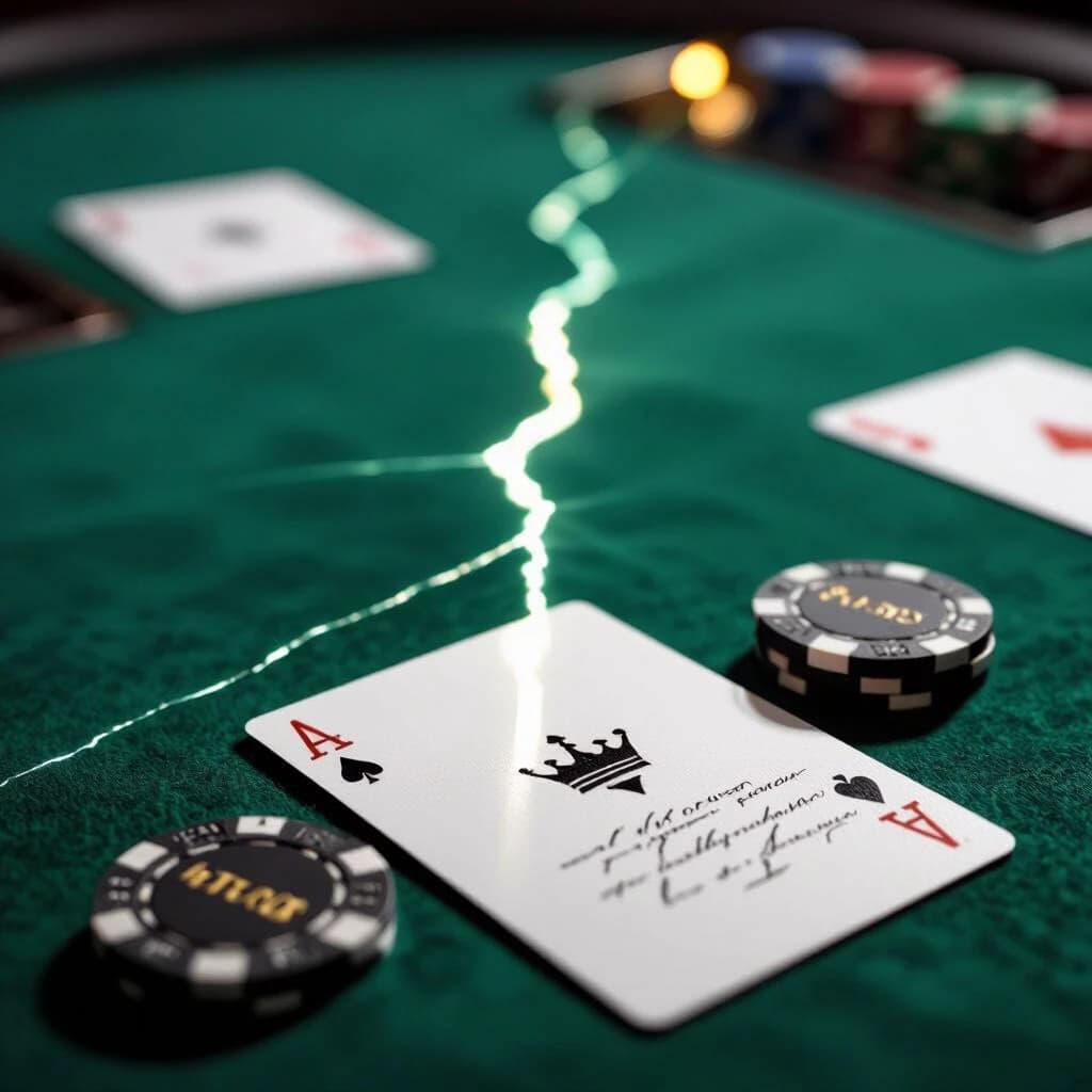 Premium A5 book cover for a detective thriller, vertical orientation. Cinematic realism, hyper-detailed photorealism. 

Composition: A macro close-up shot of a professional poker table covered in deep emerald-green felt. In the center, a single, slightly worn playing card—a "White King" without a suit, featuring a minimalist crown contour and an empty shield. The card is textured, with faint, handwritten script visible through the paper as light bleeds through it. Beside the card lie two or three high-end casino chips and a sharp, thin crack of light cutting through the darkness, like a focused spotlight. 

In the polished, dark reflection of the table's surface, there is a ghostly, sophisticated white masquerade mask and the blurred, bokeh lights of Monte Carlo. In the upper corner, subtly out of focus behind frosted glass, a small, elegant terrarium reveals the faint, non-grotesque silhouette of a scorpion. In the far distance, visible through a window, a magnificent, glowing modern cruise liner glides on the dark sea.

Atmosphere: Cold luxury, intellectual tension, and an impending sense of threat. A light haze hangs in the air with microscopic dust particles dancing in a single dramatic light beam.

Color Palette: Deep obsidian black, rich emerald green, polished gold, subtle blood-burgundy accents, and sharp silver highlights.

Typography (Russian language only):
Top: "АННА АРХАН