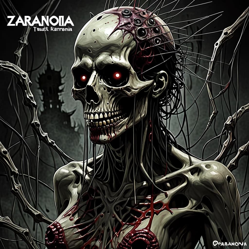 Обложка для музыкального трека  Z_Asmut - Paranoia (cicle MiSkam remix) в формате 1:1. на черном фоне изображен череп с рогами оленя. Вокруг черепа тусклое световое кольцо зеленоватого цвета в районе глазниц черепа. изображение в графическом стиле, будто нарисованное маркером