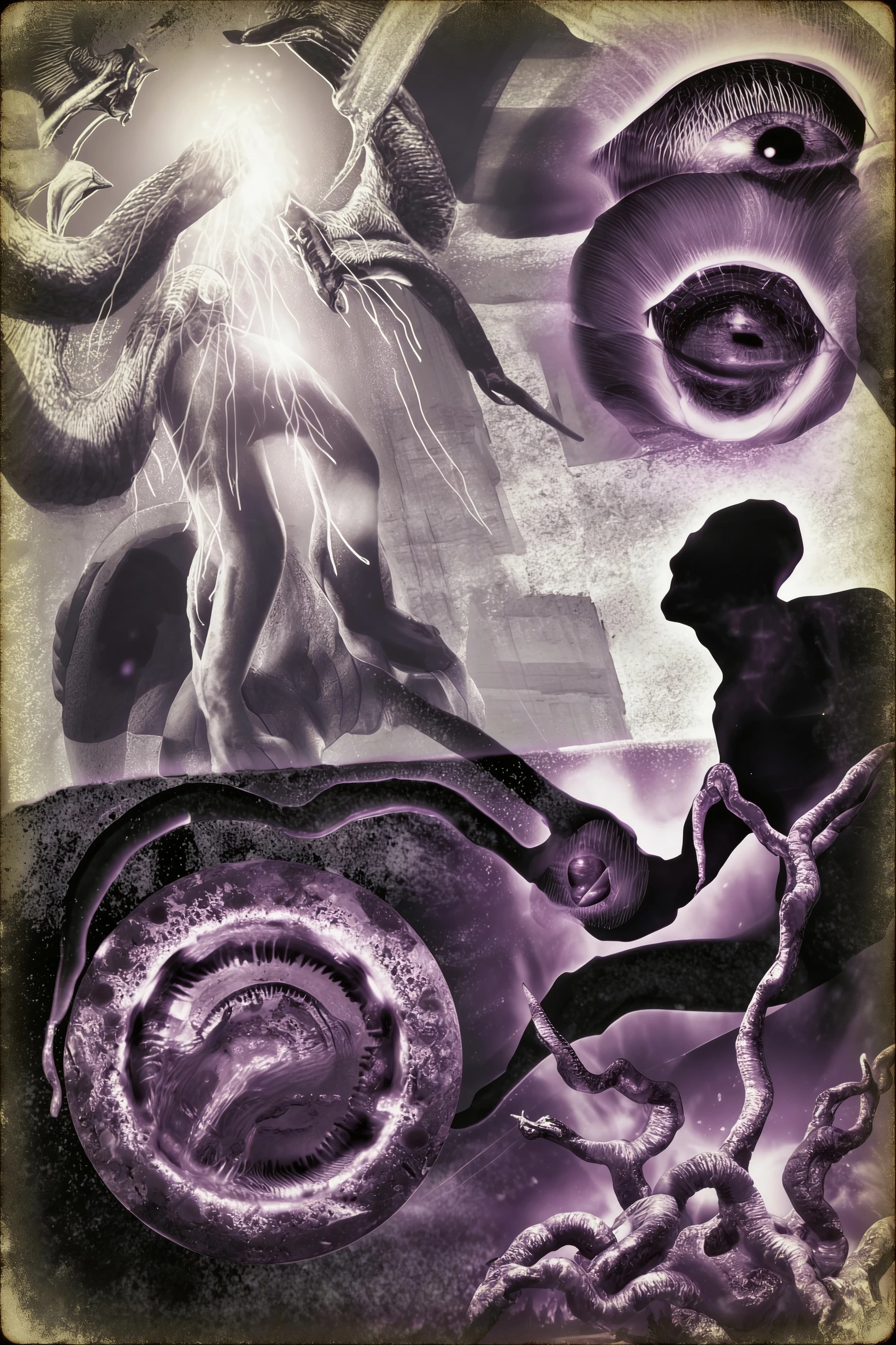Sci-fi weird fiction illustration. SCP Foundation world's aesthetic. Metamorphic anomalies. Invasive biotransformations. Biological refractions. Metastatic organic structures. Aesthetic of 1930s photographs. Photo-like realistic imitation of surfaces, textures, physical and optical effects and shapes.

Save the composition, perspective, angle, colors palette from the attached image. Follow exactly the style, genre, aesthetic, conception, idea described on the first paragraph. Correct repaint wrong and badly drawn elements on the image according to the main image composition and the promt of the first paragraph.