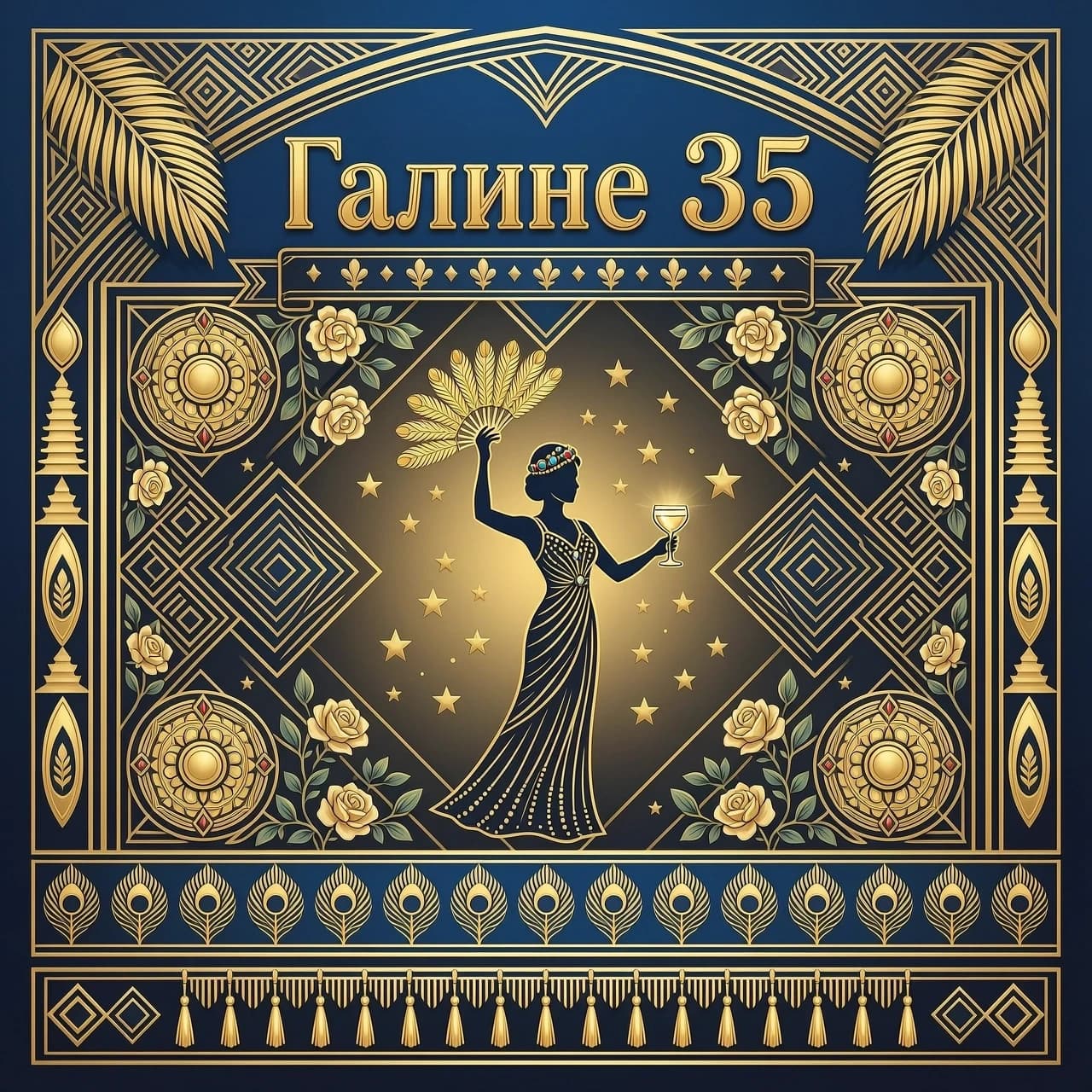 красочная картинка в стиле гетсби на фон и сверху надпись галине 35 и убери нижние надписи