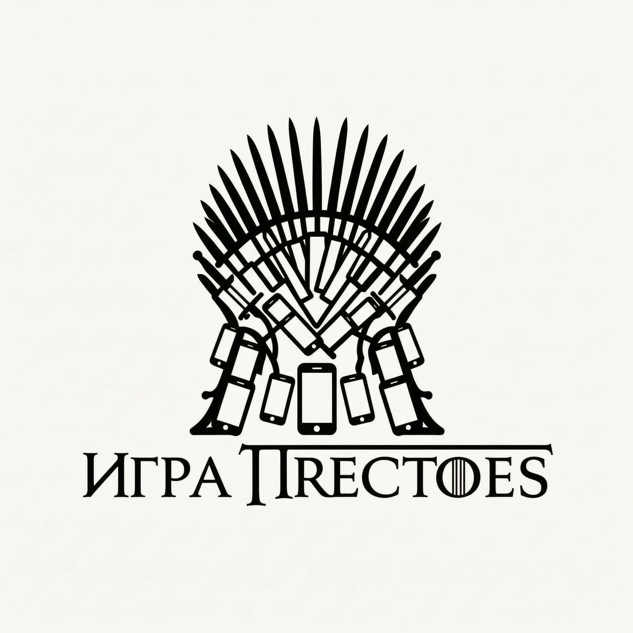 Есть сериал "Игра престолов", главный символ этого сериала трон из мечей,
нарисуй символ этого трона в виде минималистического рисунка, но вместо мечей должны быть смартфоны
и это должен быть не просто рисунок а минималистичный логотип, в котором минимально элементов, но сама идея остаётся