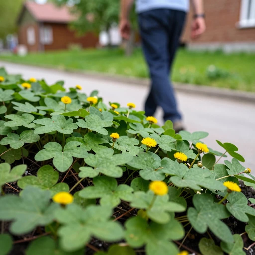 A man walks around the dacha and looks at weeds - bindweed. Ground ivy, goosefoot
