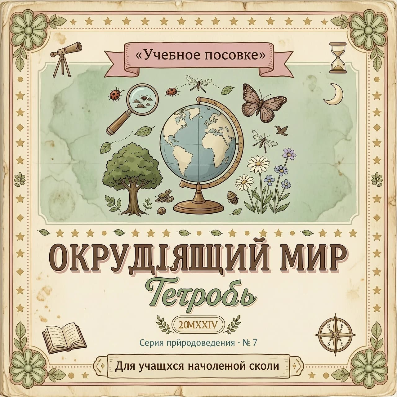 Обложку в винтажном стиле в пастельных тонах 
Тетрадь по окружающему миру