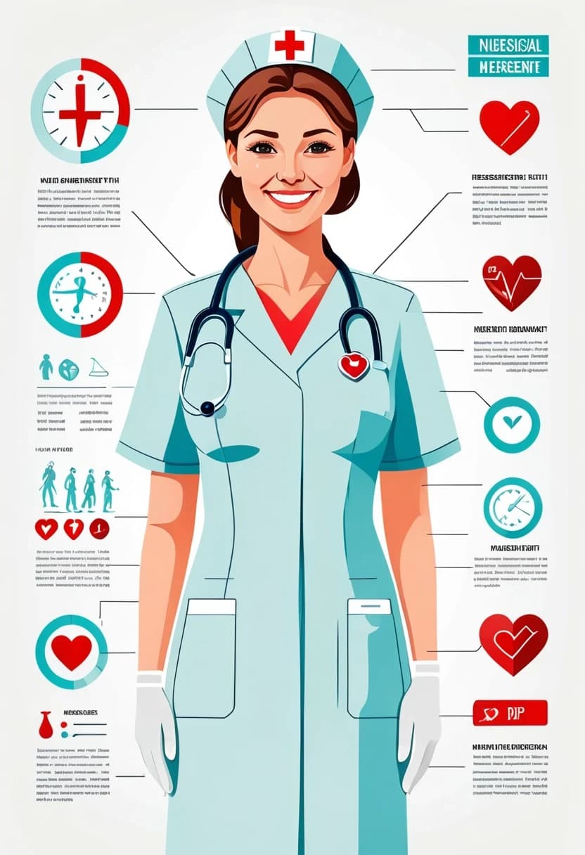 Professional vector graphics on a pristine white background.  realictic Nurse smiling, pressure measurement, heart health.
