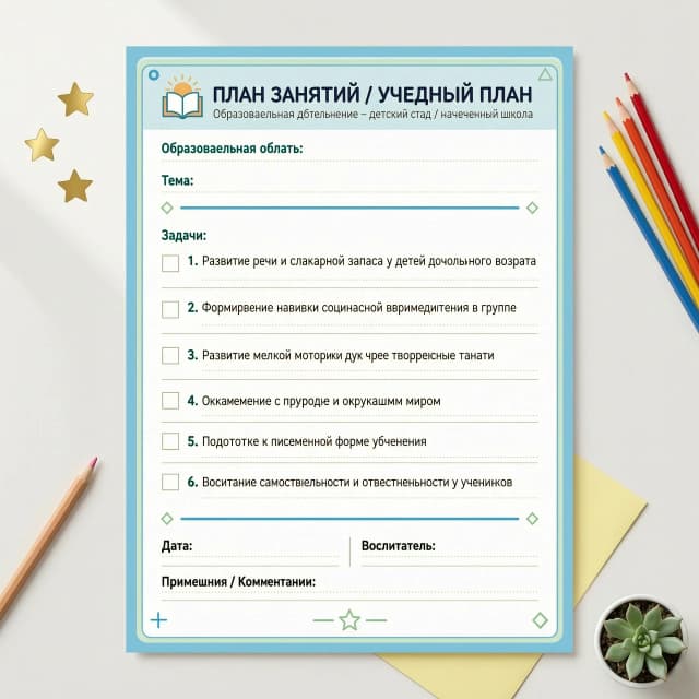 Образовательная область:__________________________________________

Тема:____________________________________________________________________

Задачи:
______________________________________________________________
_______________________________________________________________
_______________________________________________________________
_______________________________________________________________
_______________________________________________________________
_______________________________________________________________
_____________________________________________________________________________________________________________________________________________________________________________________________

Дата: _________________________________

Воспитатель:__________________________