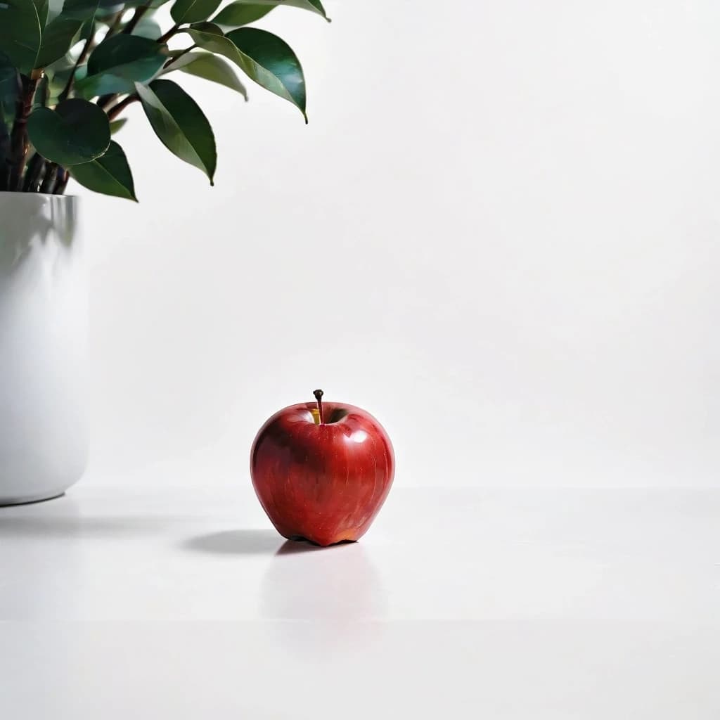 a red apple on a white table