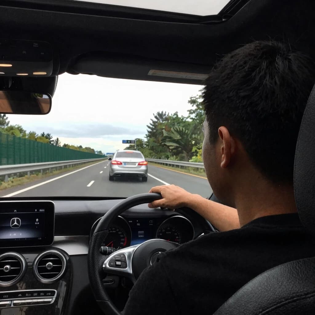 dear car on the highway car mercedes 80 view from the window driver