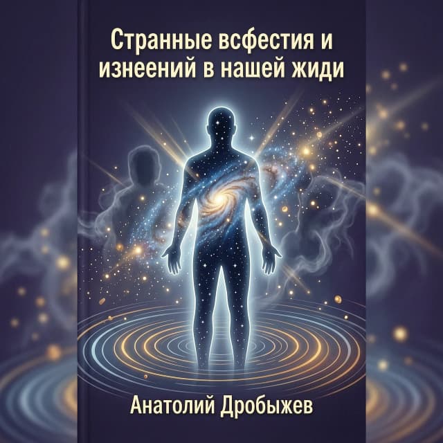 Техническое задание на обложку книги «Странные события и явления в нашей жизни»
Формат: электронная книга (обложка для ЛитРес).
Требуемый размер: 1400×2100 px (или 1500×2250 px), цветовой режим RGB.
Стиль: мистический, философский, с элементами реализма и лёгкой тревожности.
Композиция:
• Центральный элемент — человеческий силуэт (контур), внутри которого видны звёздное небо, галактика или туманность. Это символизирует связь человека с таинственными силами Вселенной, непознанным.
• Вокруг силуэта — размытые тени, световые лучи, мелкие частицы (символы загадочных событий, полей и излучений).
• В нижней части обложки — абстрактные круги или линии, напоминающие волны, электромагнитные поля, энергию.
Цветовая гамма:
• Фон — глубокий тёмно-синий или фиолетовый (цвет тайны, космоса).
• Силуэт человека — светящийся, с оттенками синего, голубого, серебристого.
• Акценты — золотистые или оранжевые вкрапления (символы прозрений, озарений).
Шрифты:
• Название книги — крупным, светлым шрифтом расположено в верхней трети.
• Имя автора — мелким, строгим шрифтом в нижней части.
Примерный макет:
• Верх: «Странные события и явления в нашей жизни»
• Центр: светящийся силуэт человека с космосом внутри
• Низ: «Анатолий Дробышев»
Дополнительно: добавить лёгкий эффект свечения, тумана, абстрактных частиц, чтобы создать атмосферу загадочности.