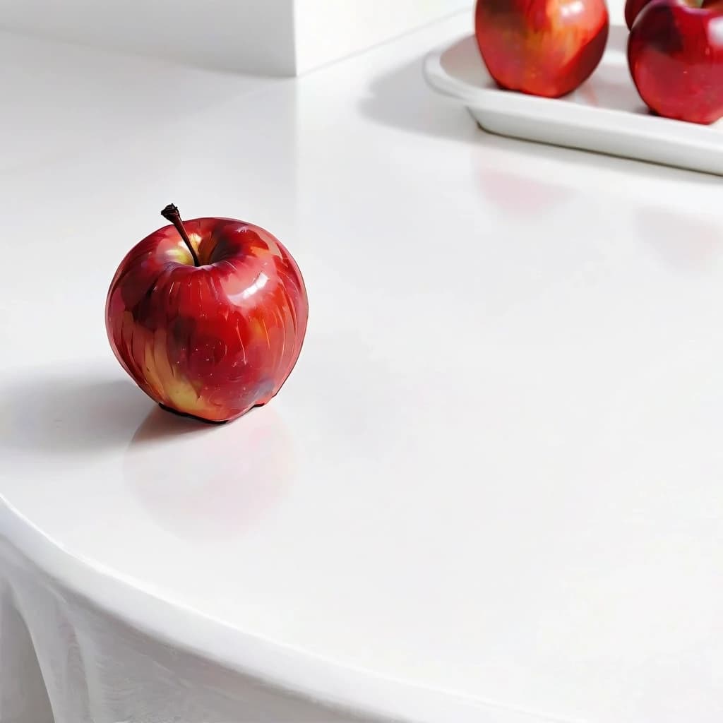 a red apple on a white table