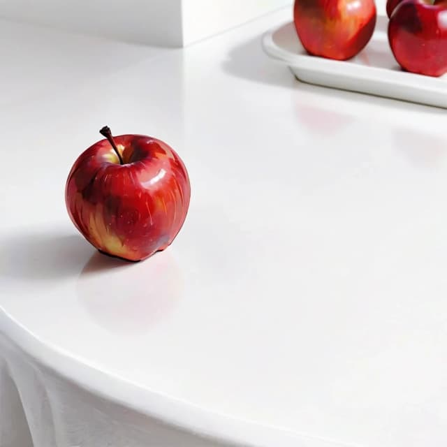 a red apple on a white table