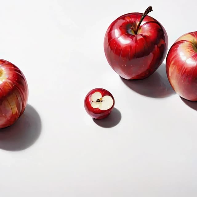 a red apple on a white table