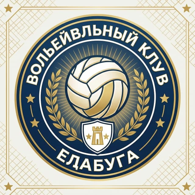 создай эмблему женского волейбольного клуба с гербом города Елабуга, с волейбольным мячом волар "олимп" без года только круг