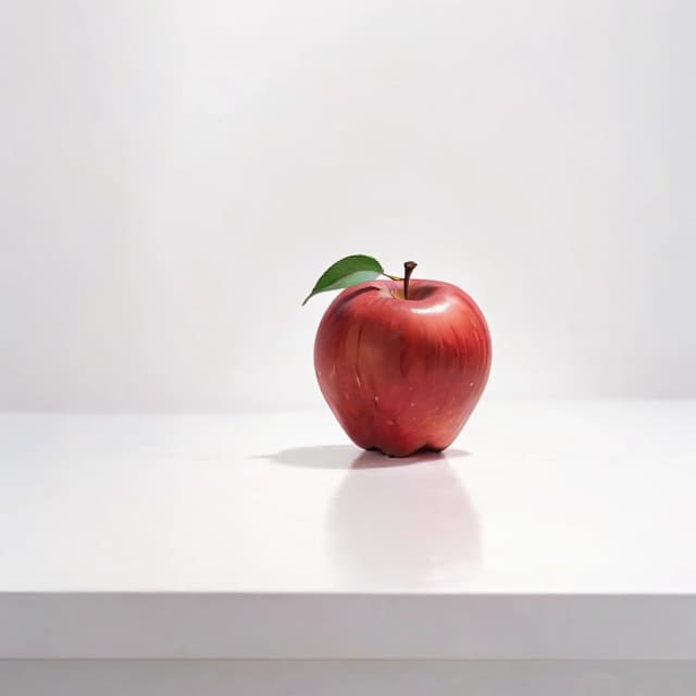 a red apple on a white table