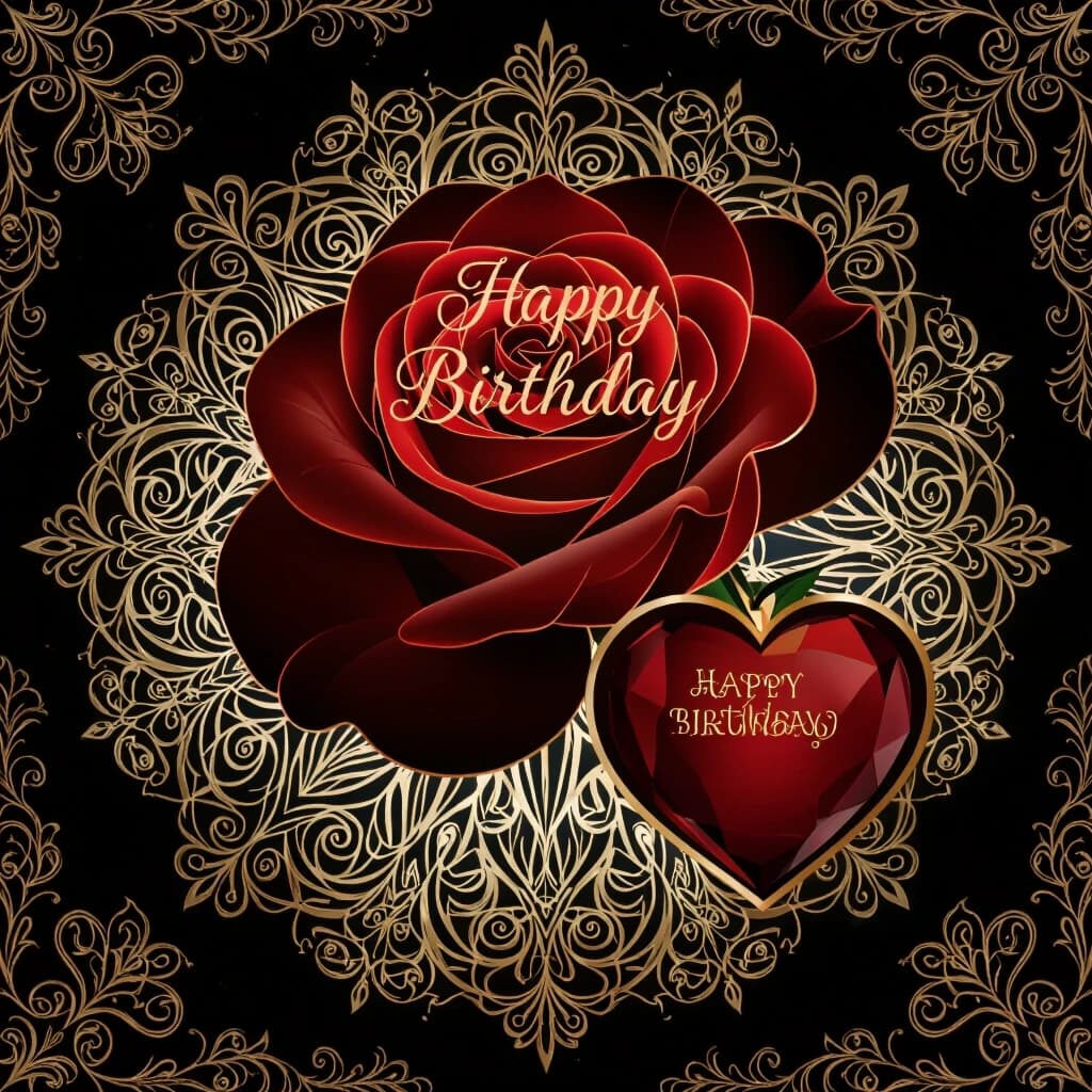(Crystal tall glass):champagne with ice cubes and chocolate.(Birthday greeting card) Postcard design: blue and black with ((decorated with silver curls, monograms in a summer fantasy style)) . In the center of the card is a bouquet with white roses with the inscription ("С днем рождения") ((Bouquet of white roses)) (Bouquet color): white with a blue tinge. (Background color) :golden, silver-white, silver-blue, silver-black. (Style): fantasy, floristry, art design, Rococo Baroque, double exposure, close-up.Beautiful Italian coursework font decorated with rose petals. The inner light. High quality, 4k, intricate details.