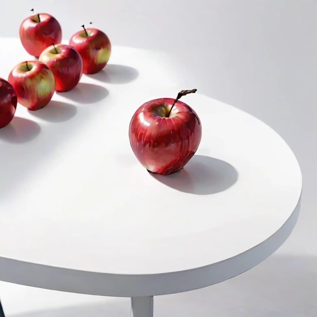 a red apple on a white table