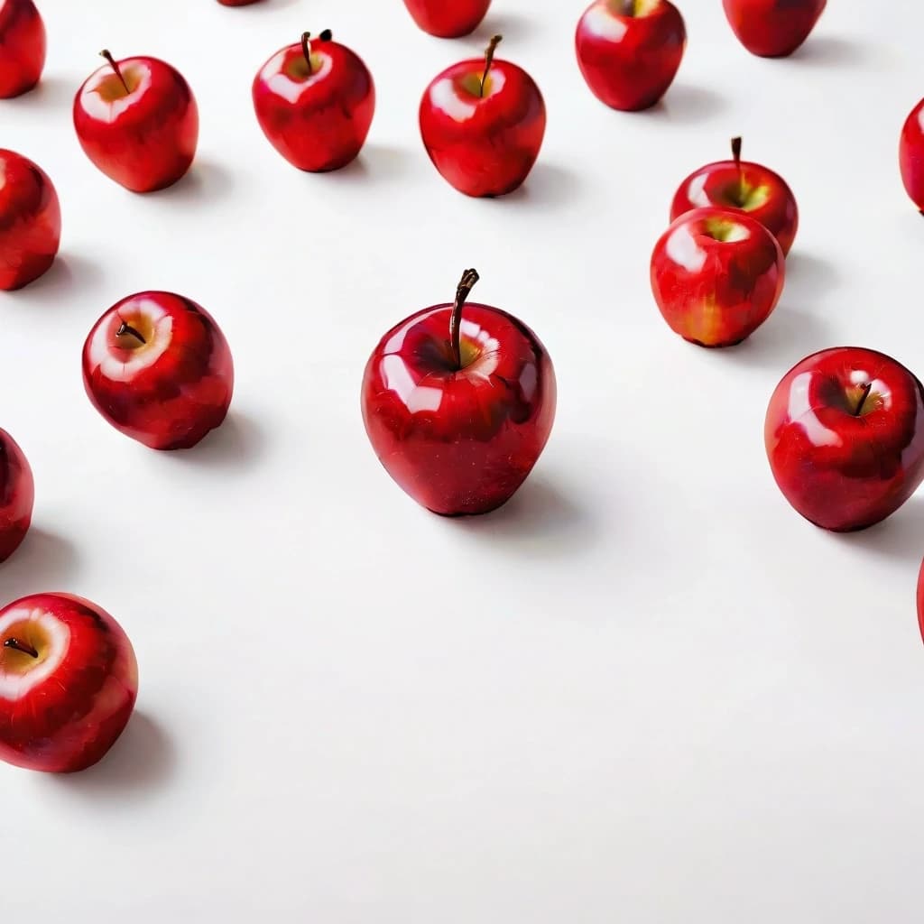 a red apple on a white table