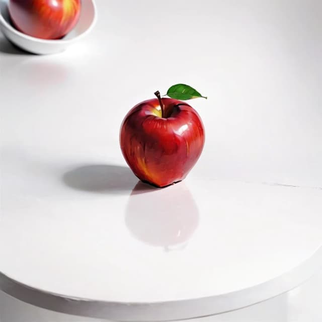a red apple on a white table
