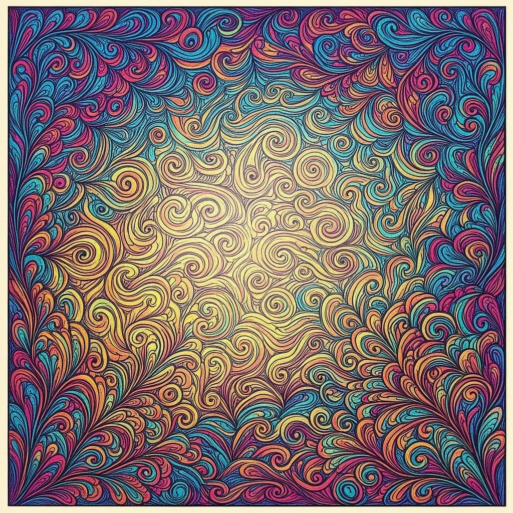 Vibrant colors and intricate textures breathe life into this captivating ink illustration, stirring deep emotions and inviting introspection with its enchanting allure.