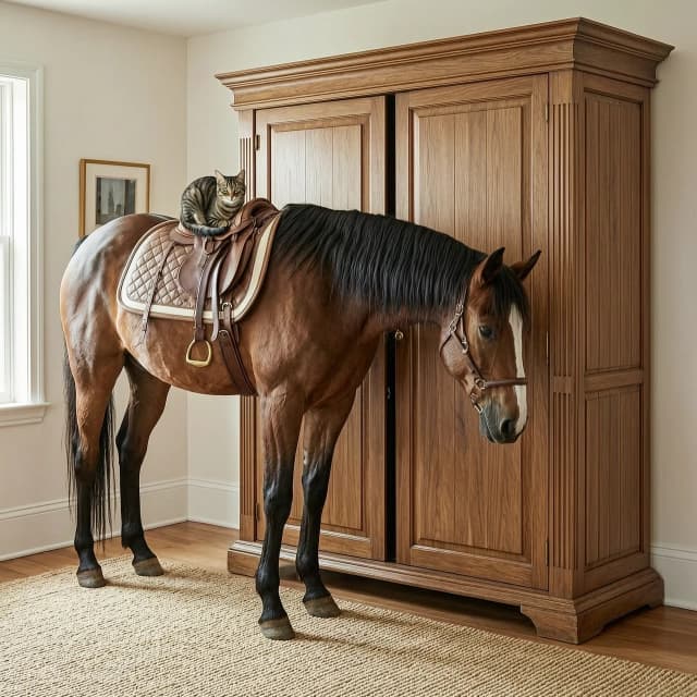 Create a hybrid: a horse, a wardrobe and a cat