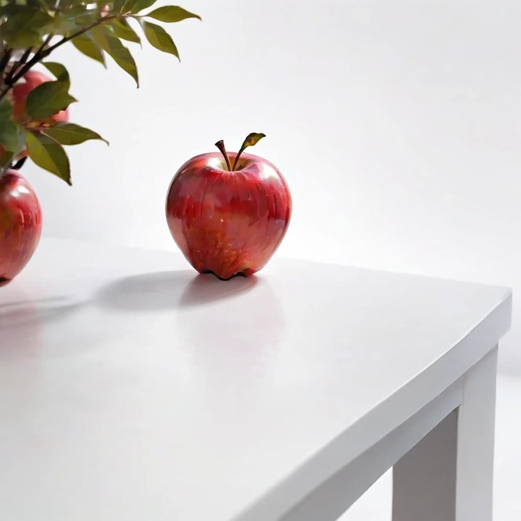 a red apple on a white table