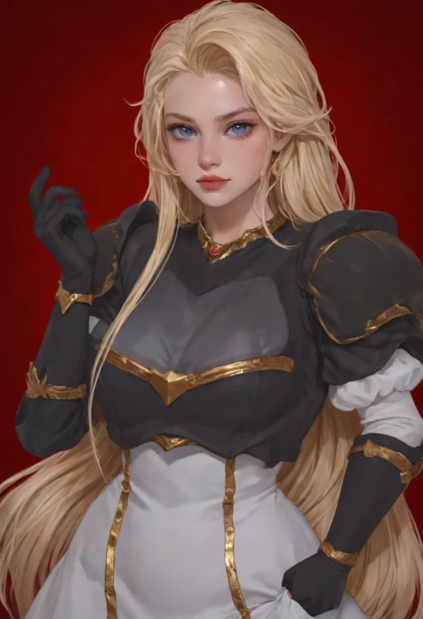 A girl in silver armor with gold details