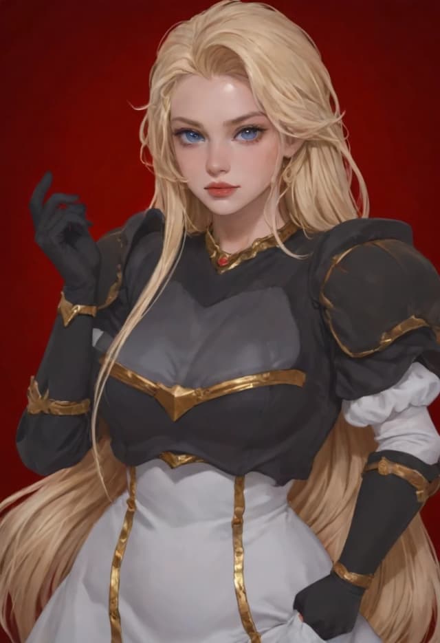 A girl in silver armor with gold details