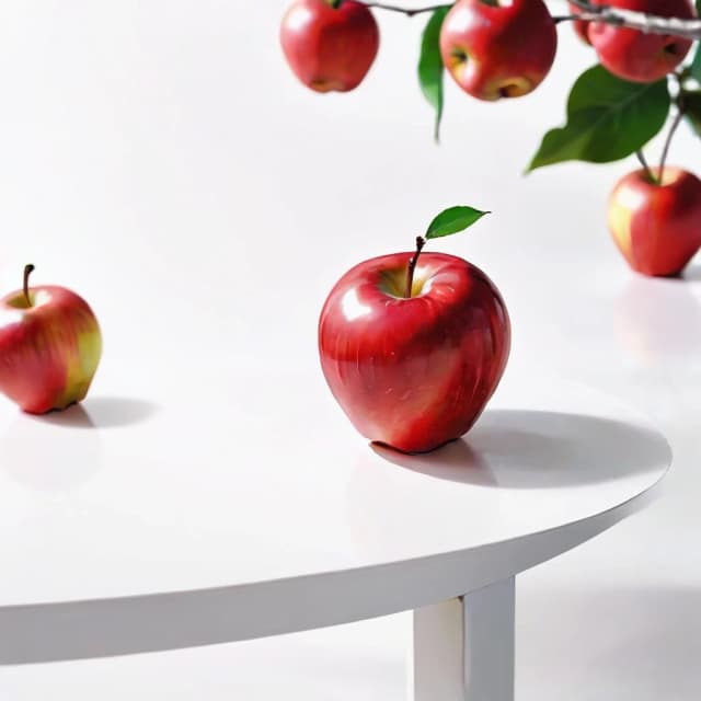 a red apple on a white table