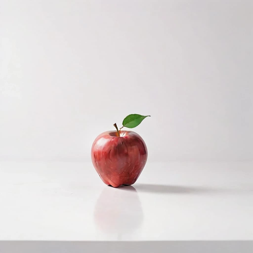 a red apple on a white table