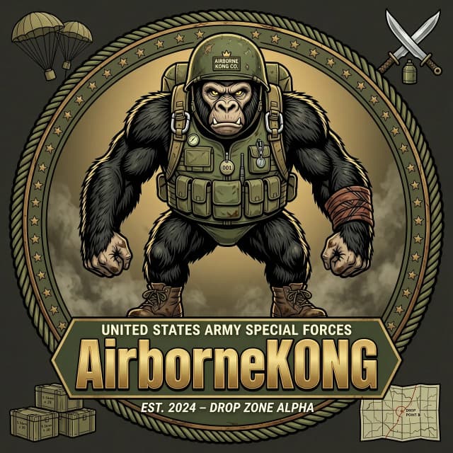Горилла десантник с надписью внизу "AirborneKONG"