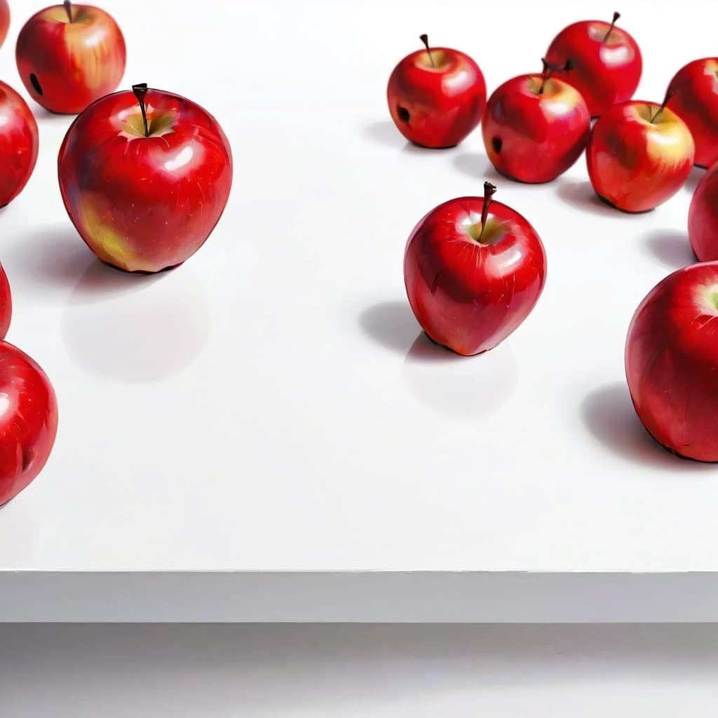 a red apple on a white table