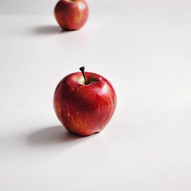 a red apple on a white table